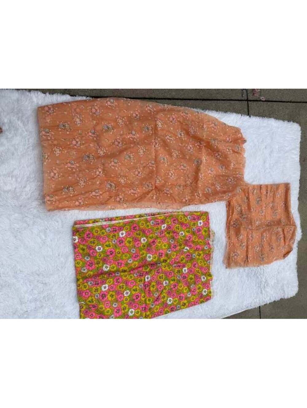 Vintage Floral Fabric Lot - Peach Sheer and Vibrant Textured Floral
